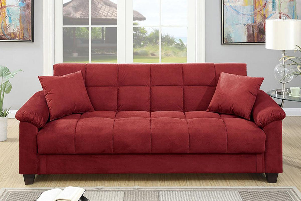 Contemporary Living Room Adjustable Sofa Red Color Microfiber PlushStorage Couch 1pc Futon Sofa w Pillows