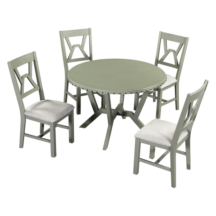 Mid-Century 5-Piece Dining Table Set, Round Table with Cross Legs, 4 Upholstered Chairs for Small Places, Kitchen, Studio, Green