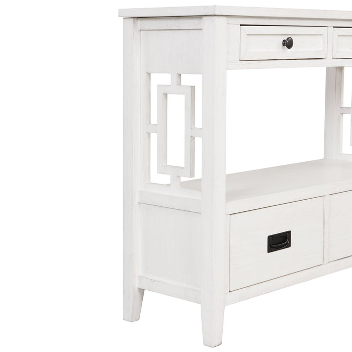 36'' Farmhouse Pine Wood Console Table Entry Sofa Table with 4 Drawers & 1Storage Shelf for Entryway Living Room Bedroom Hallway Kitchen (Antique White)