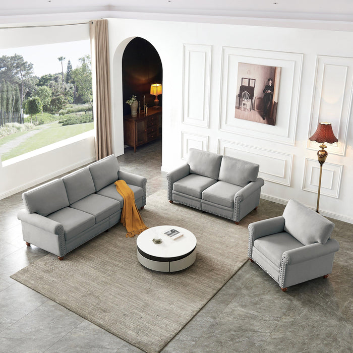 Linen Fabric Upholstery withStorage Sofa 1+2+3 Sectional (Grey)