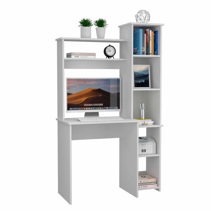 Marston 6-Shelf Writing Desk with Built-in Bookcase White