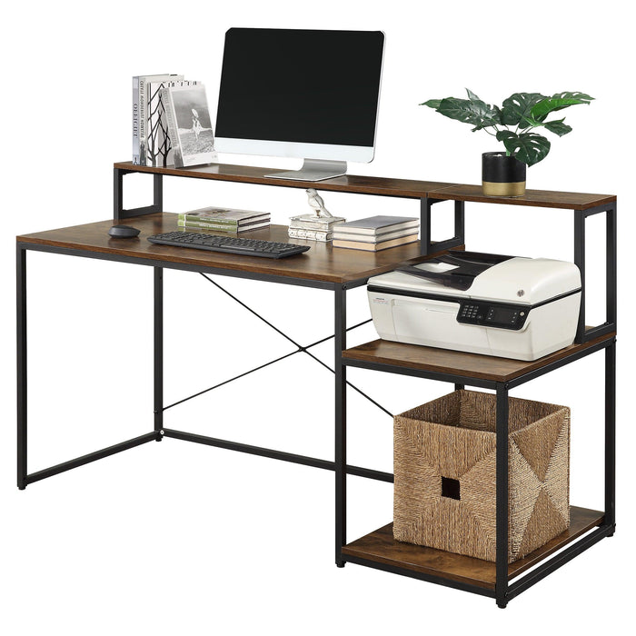 Home Office Computer Desk withStorage Shelves and Monitor Stand Riser Shelf Study Writing Desk Computer Table