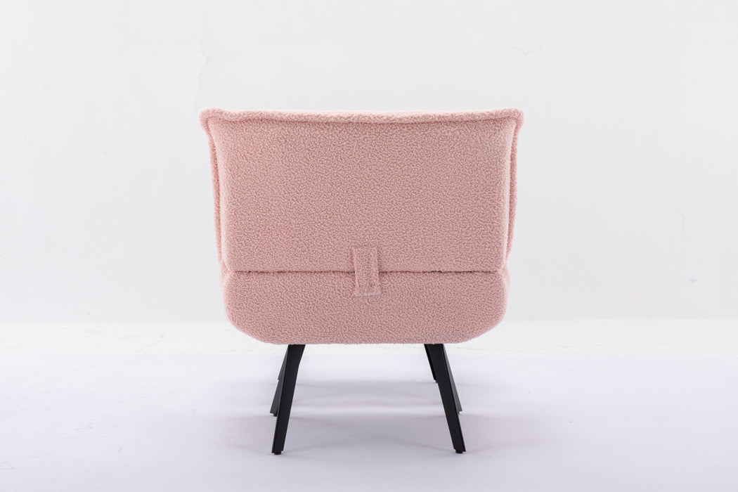 Modern Soft Teddy Fabric Material Large Width Accent Chair Leisure Chair Armchair TV Chair Bedroom Chair With Ottoman Black Legs For Indoor Home And Living Room,Pink