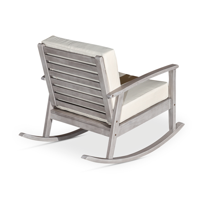 Eucalyptus Rocking Chair with Cushions, Silver Gray Finish, Sage Cushions