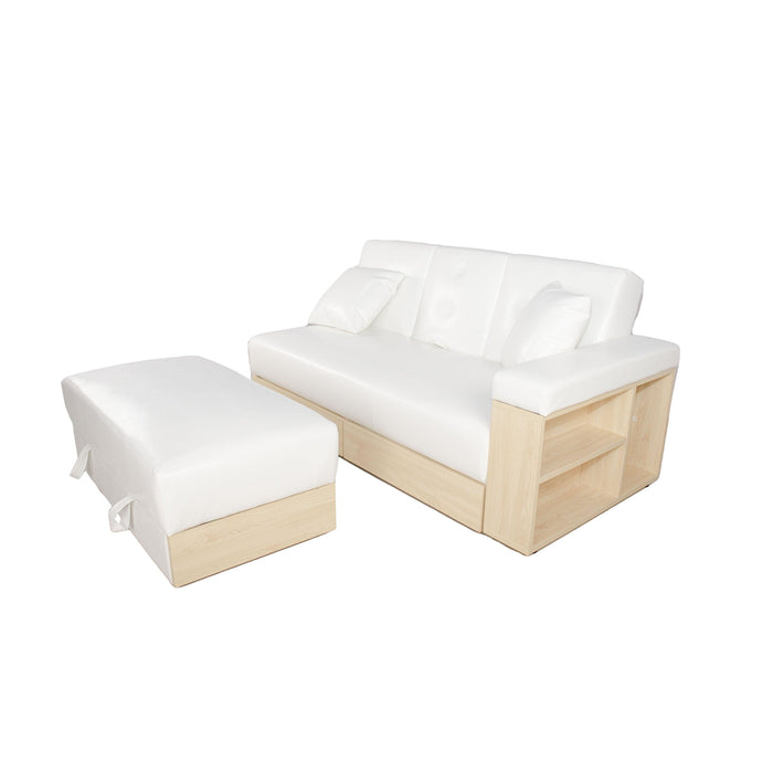 Multi-functional sofa, can sit, lie down, withStorage box and drawer, and theStorage box can be used as tea table and pedal(white)