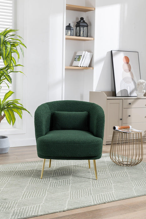 30.32"W Accent Chair Upholstered Curved Backrest Reading Chair Single Sofa Leisure Club Chair with Golden Adjustable Legs For Living Room Bedroom Dorm Room (Green Boucle)