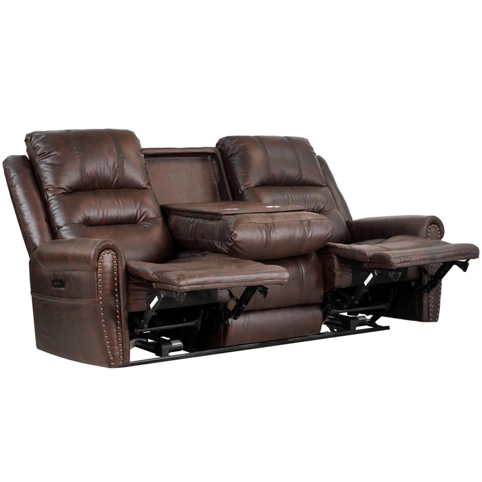 Slora Leather Gel Brown Power Reclining 81.5" Sofa With Power Headrest and Dropdown Center Table ( Sofa )