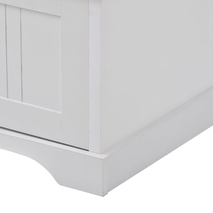 Hall Tree Entryway Bench with Shelves Cabinet and Four Hooks, 3-in-1 Design, White