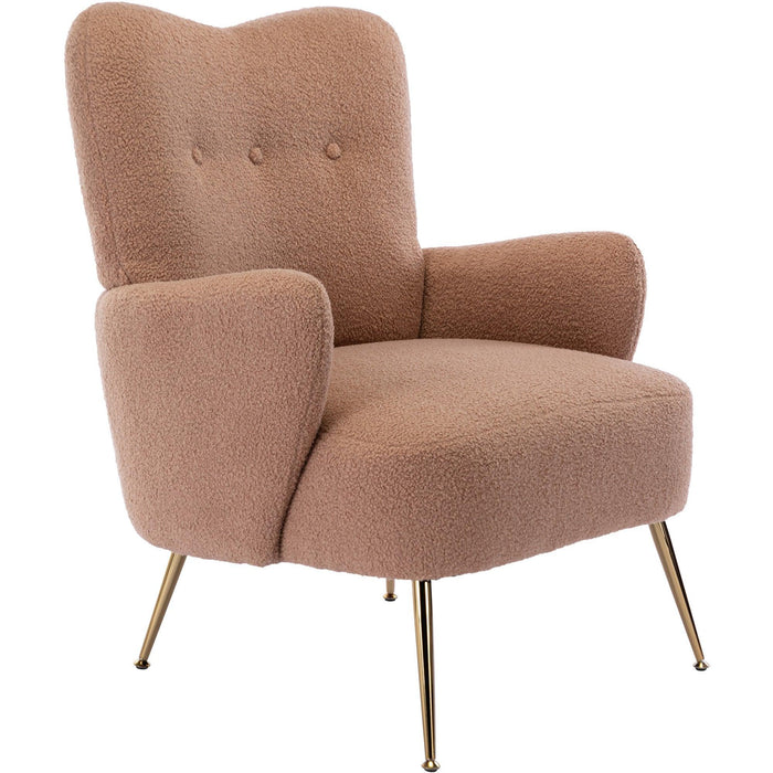 Cozy Teddy Fabric Arm Chair with Sloped High Back and Contemporary Metal Legs ,Espresso