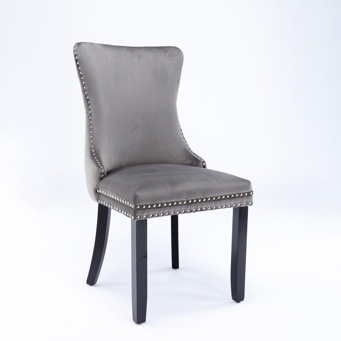 Upholstered Wing-Back Dining Chair with Backstitching Nailhead Trim and Solid Wood Legs,Set of 2, Gray