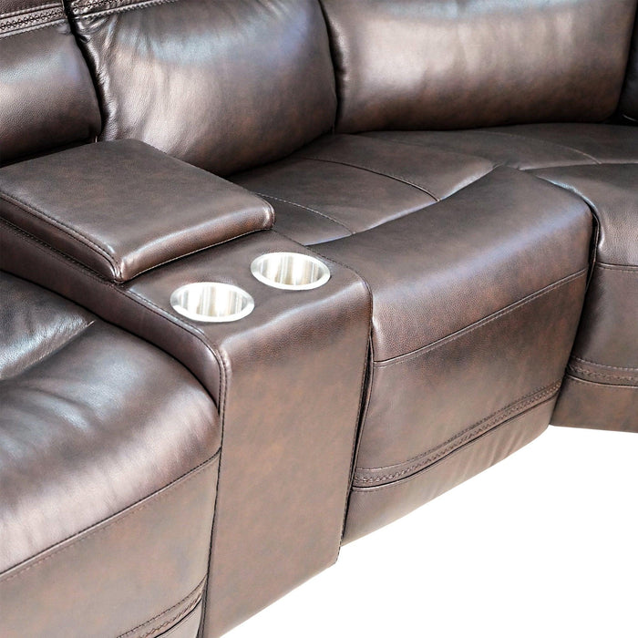 Timo Top Grain Leather Power Reclining 4 Seater Sofa With Console | Adjustable Headrest | Big Size | Cross Stitching