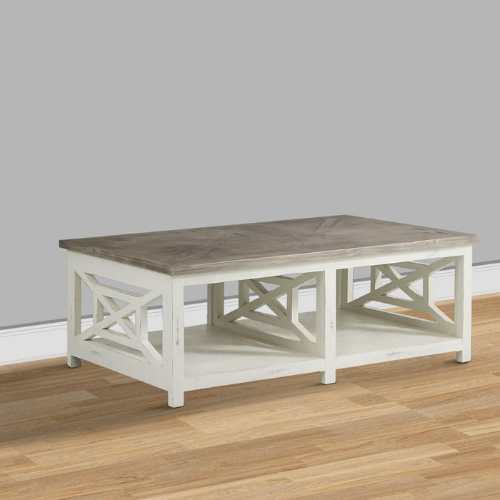 Wooden Rectangle Coffee Table with  X Shape Side Panels, White and Brown