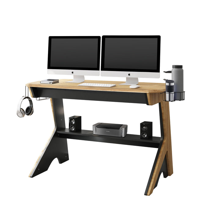 Techni Mobili Home Office Computer Writing Desk Workstation  with  Two Cupholders and a Headphone Hook- Pine