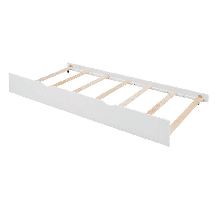 Full Size House Bed Wood Bed with  Twin Size Trundle ( White )