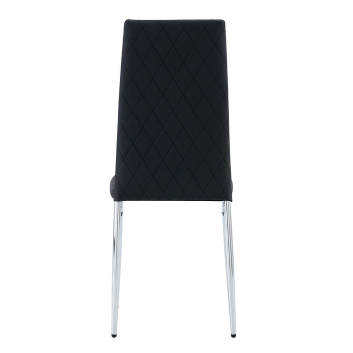 Grid Shaped Armless High Back Dining Chair,4-Piece Set, Office Chair. Applicable to Dining Room, Living Room, Kitchen and Office.Black Chair and Electroplated Metal Leg