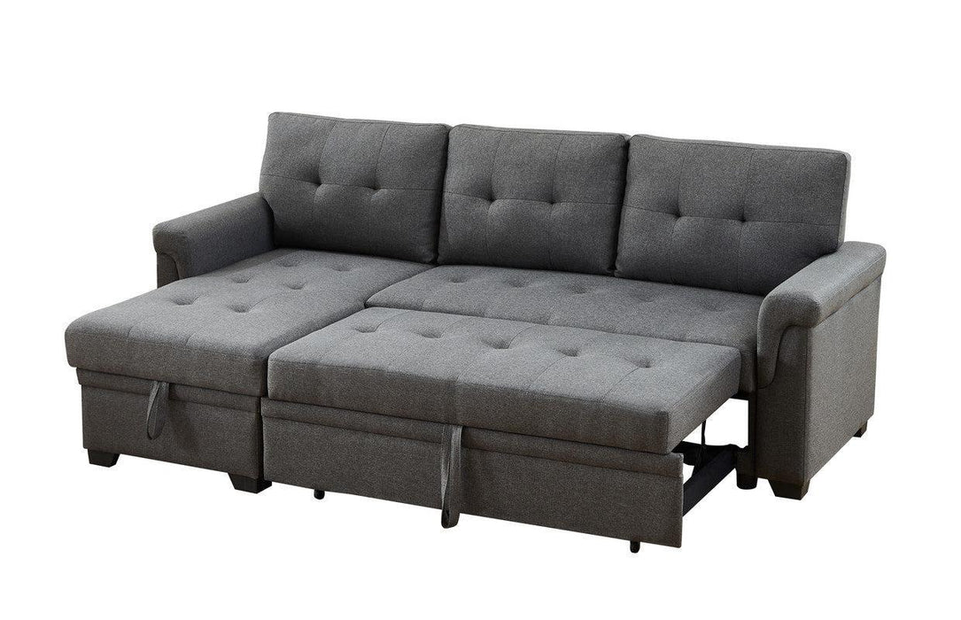 Destiny Dark Gray Linen Reversible Sleeper Sectional Sofa withStorage Chaise