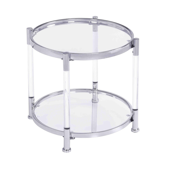 Contemporary Acrylic End Table, Side Table with Tempered Glass Top, Chrome/Silver End Table for Living Room&Bedroom