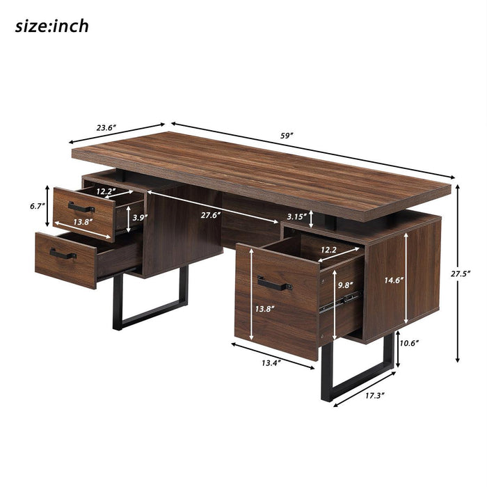 Home Office Computer Desk with Drawers/Hanging Letter-size Files, 59 inch Writing Study Table with Drawers