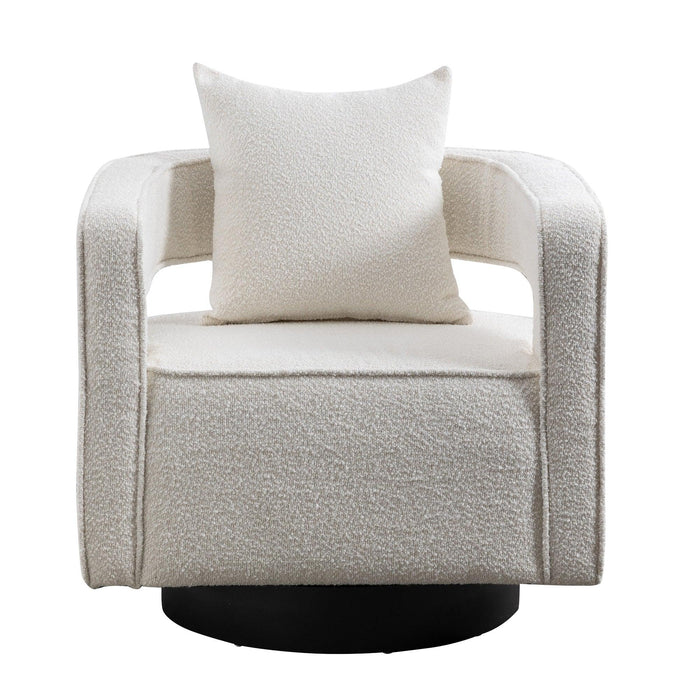 29.0"W Swivel Accent Open Back ChairModern Comfy Sofa Chair With Black Base For Nursery Bedroom Living Room Hotel Office, Club Chair Leisure Arm Chair For Lounge (Ivory Boucle)