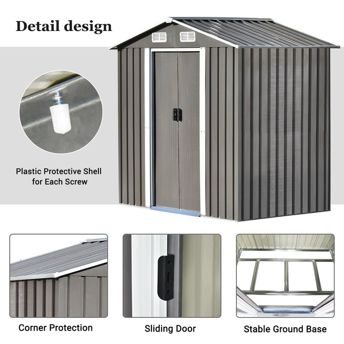 Patio 6ft x4ft Bike Shed Garden Shed, MetalStorage Shed with Lockable Door, Tool Cabinet with Vents and Foundation for Backyard, Lawn, Garden, Gray
