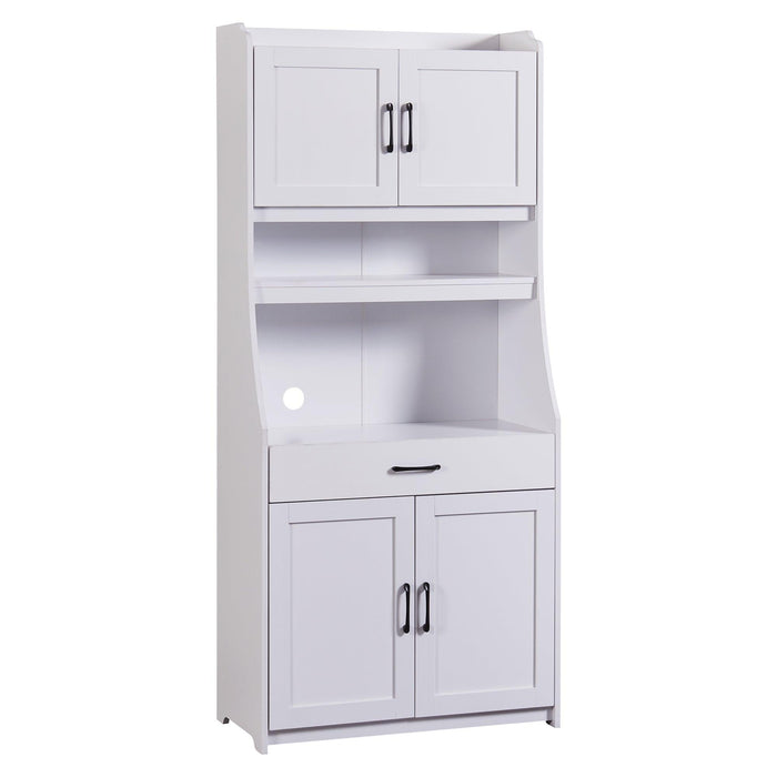 One-body Style Pantry Cabinet Kitchen Living Room Dining RoomStorage Buffet with Doors, Adjustable Shelves (White)