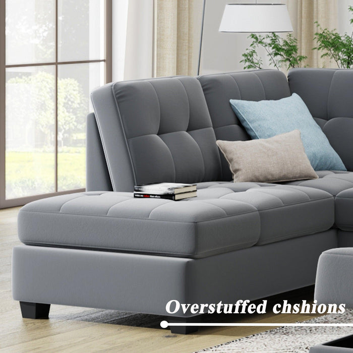 Sectional Sofa with Reversible Chaise Lounge, L-Shaped Couch withStorage Ottoman and Cup Holders