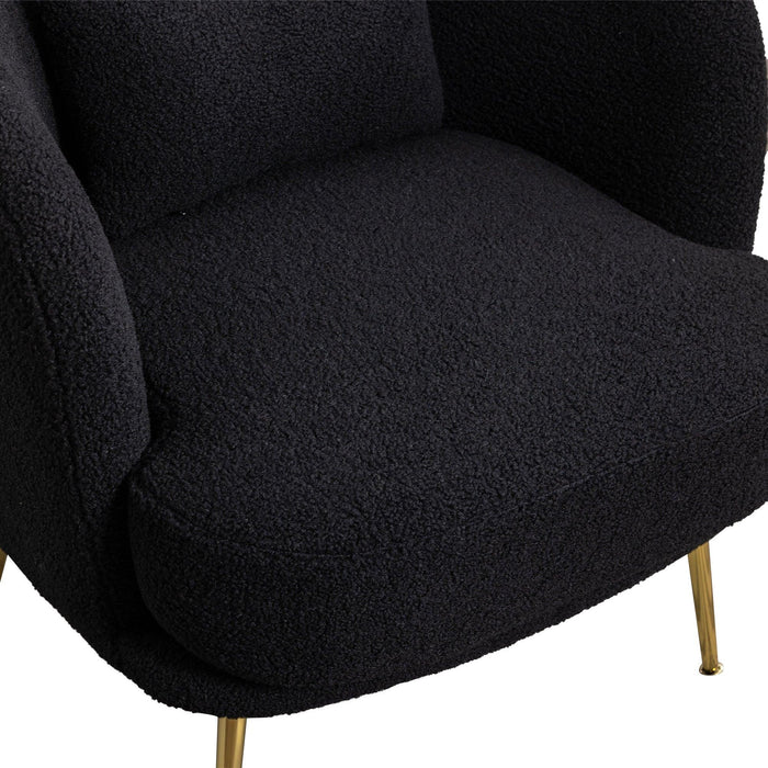 30.32"W Accent Chair Upholstered Curved Backrest Reading Chair Single Sofa Leisure Club Chair with Golden Adjustable Legs For Living Room Bedroom Dorm Room (Black Boucle)