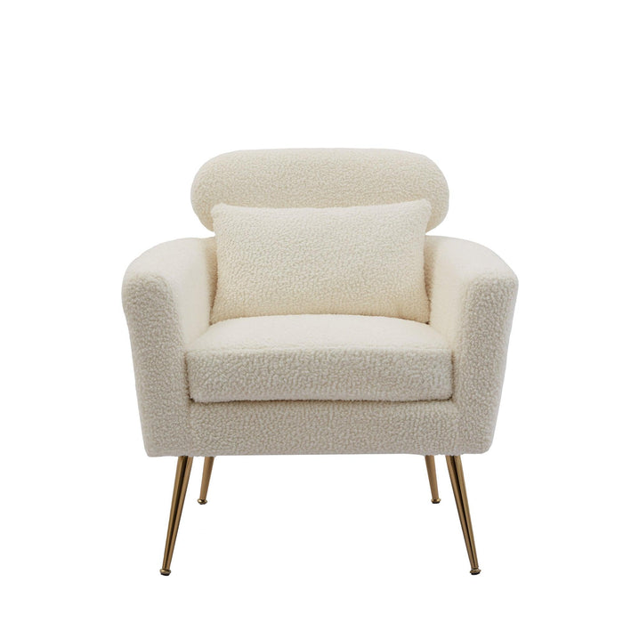 29.5"WModern Boucle Accent Chair Armchair Upholstered Reading Chair Single Sofa Leisure Club Chair with Gold Metal Leg and Throw Pillow for Living Room Bedroom Dorm Room Office, Ivory Boucle