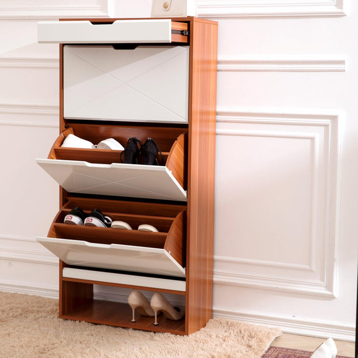 Shoe Cabinet with 3 Flip Drawers WoodenShoe Cabinet Organizer with Adjustable Shelves FreestandingShoe RackStorage Cabinet for Entrance Hallway Living Room Bedroom