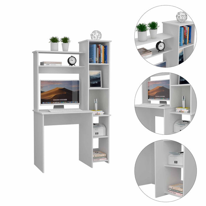 Marston 6-Shelf Writing Desk with Built-in Bookcase White