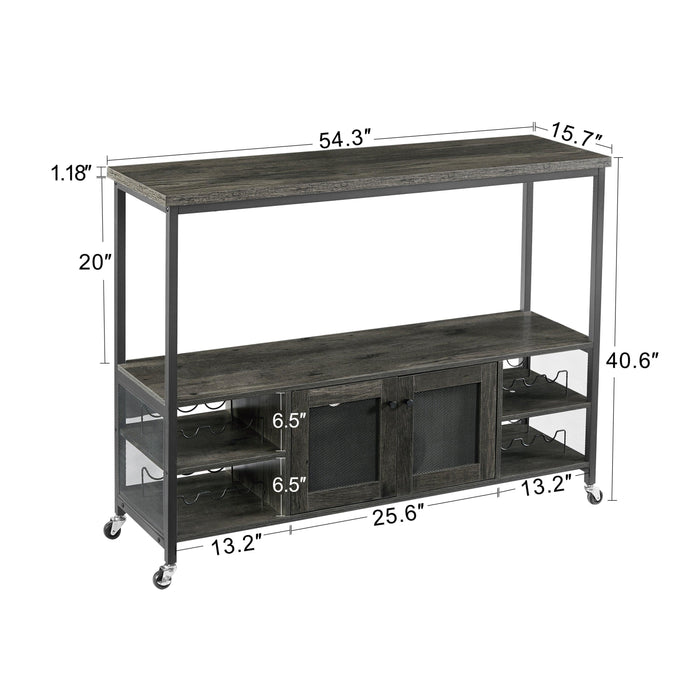 Wine shelf table,Modern wine bar cabinet, console table, bar table, TV cabinet, sideboard withStorage compartment, can be used in living room, dining room, kitchen, entryway, hallway.Dark Grey.