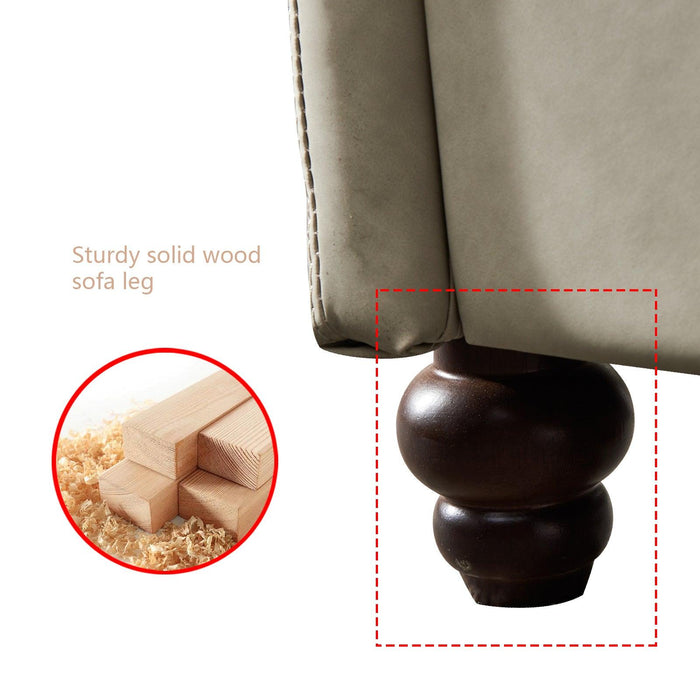 Living Room Furniture Linen Fabric Faux Leather with Wood Leg Sofa (Beige)