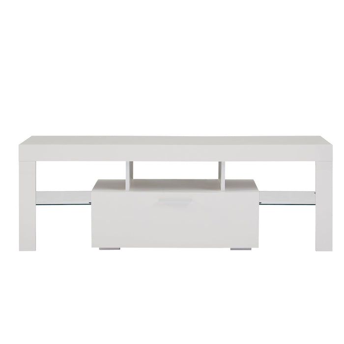 20 minutes quick assemble White morden TV Stand with LED Lights,high glossy front TV Cabinet,can be assembled in Lounge Room, Living Room or Bedroom,color:WHITE