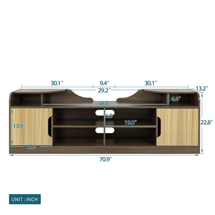 70.87Inches morden TV Stand,high glossy front TV Cabinet,The cabinet body and the door panel are embossed, showing elegancecan be assembled in Lounge Room, Living Room or Bedroom,color:Beige+Brown
