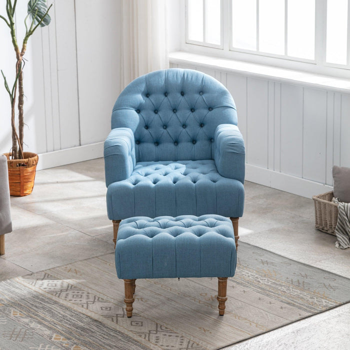 Accent Chair,Button-Tufted Upholstered Chair Set ,Mid CenturyModern Chair with Linen Fabric and Ottoman for Living Room Bedroom Office Lounge,Blue