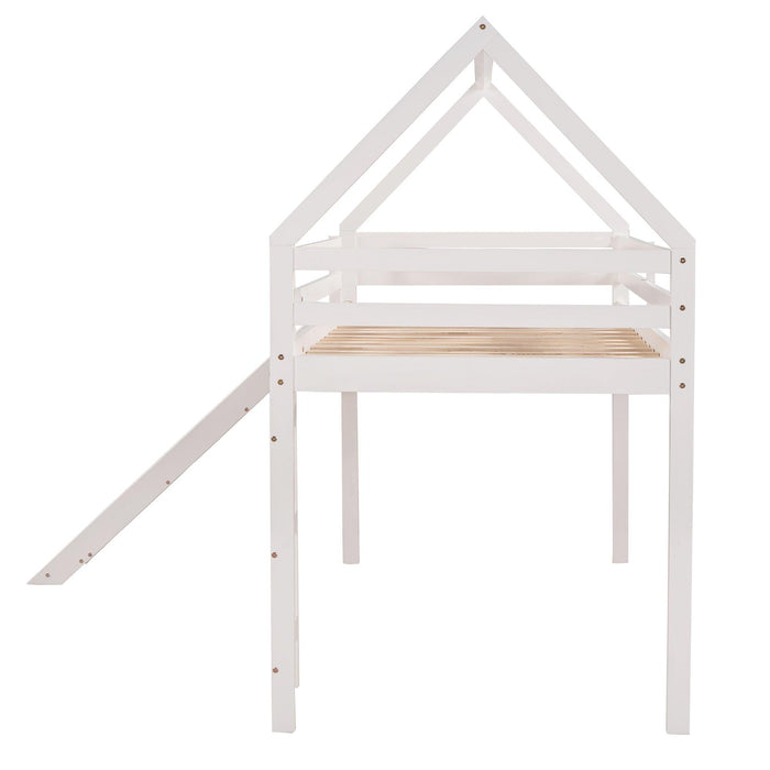 Twin Size Loft Bed with Slide, House Bed with Slide,White