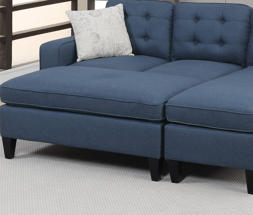 Reversible 3pc Sectional Sofa Set Navy Tufted Polyfiber Wood Legs Chaise Sofa Ottoman Pillows Cushion Couch