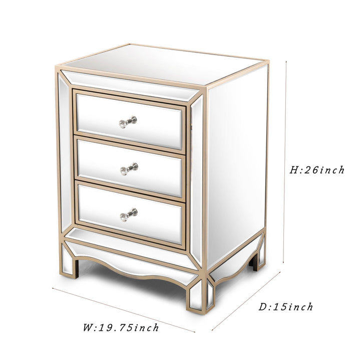 W 19.7" X D 15" X H 26" Champagne mirror three extraction cabinet, multifunctional bedside table
