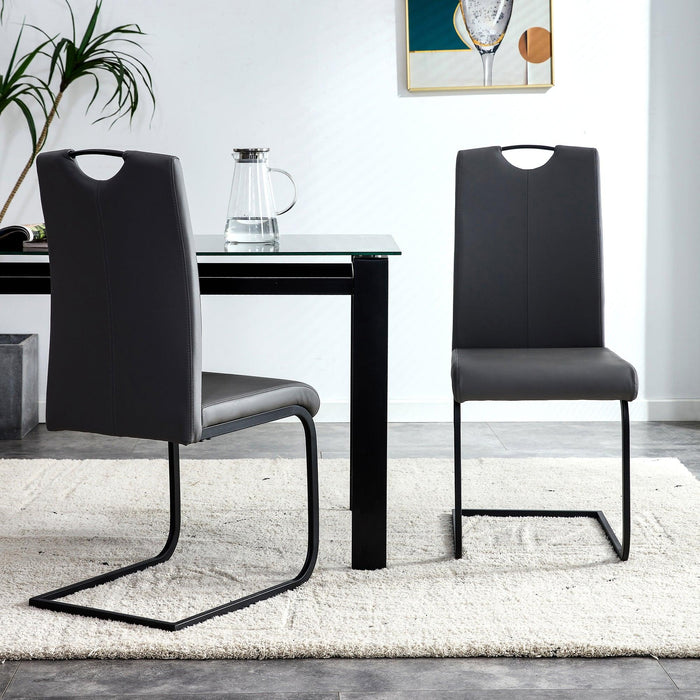 Dining chairs set of 2, Black PU ChairModern kitchen chair with metal leg