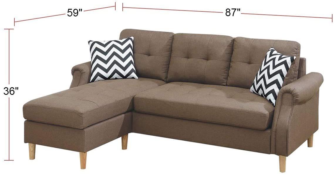 Living Room Corner Sectional Light Coffee Polyfiber Chaise sofa Reversible Sectional