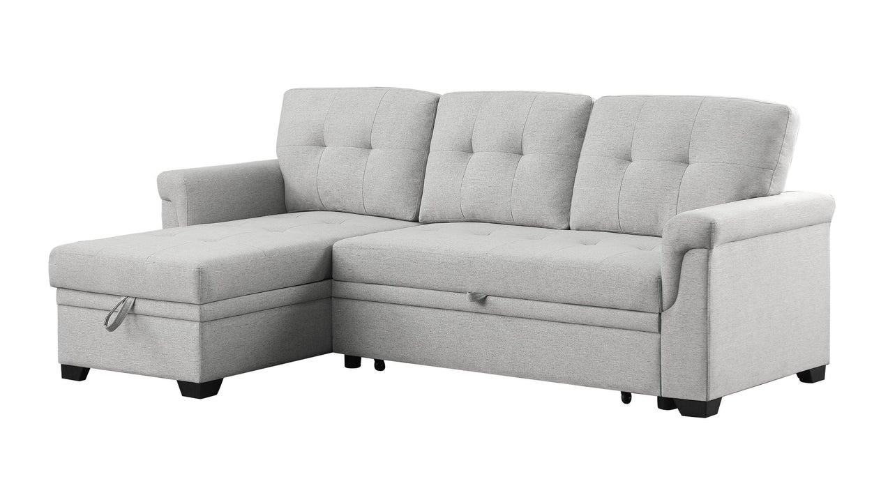 Lucca Light Gray Linen Reversible Sleeper Sectional Sofa withStorage Chaise