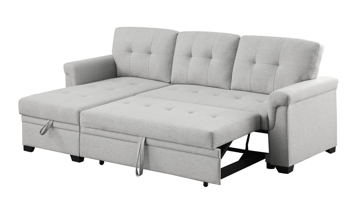 Destiny Light Gray Linen Reversible Sleeper Sectional Sofa withStorage Chaise