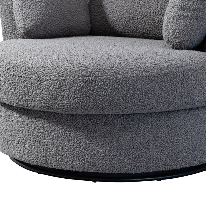 42.2"W Swivel Accent Barrel Chair and Half Swivel Sofa With 3 Pillows 360 Degree Swivel Round SofaModern Oversized Arm Chair Cozy Club Chair for Bedroom Living Room Lounge Hotel, Dark Gray Boucle