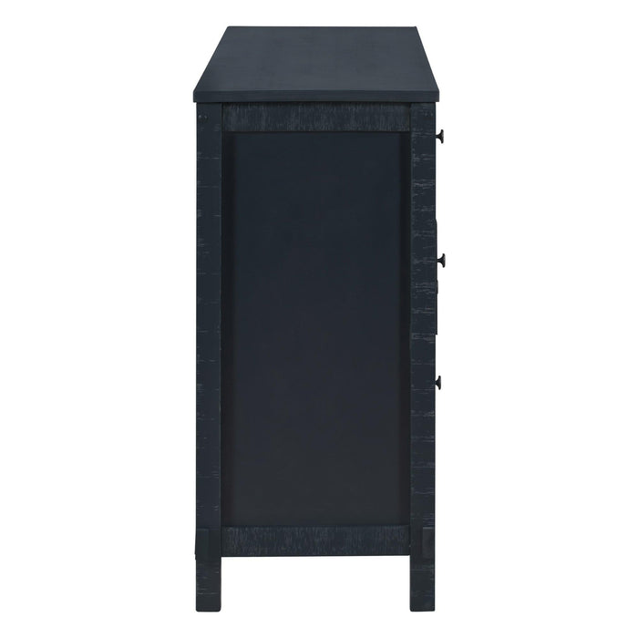 Retro Solid Wood Buffet Cabinet with 2Storage Cabinets, Adjustable Shelves and 3 Drawers for Living Room (Antique Black)
