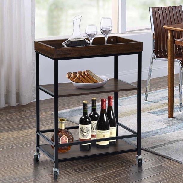 Retro Kitchen Serving Cart and Islands, Rolling Cart withStorage, Bar Carts Serving Tray