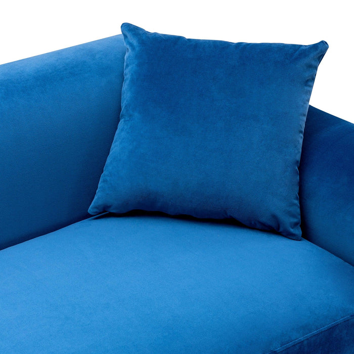 Modern Velvet Sofa with Metal Legs,Loveseat Sofa Couch with Two Pillows for Living Room and Bedroom,Blue