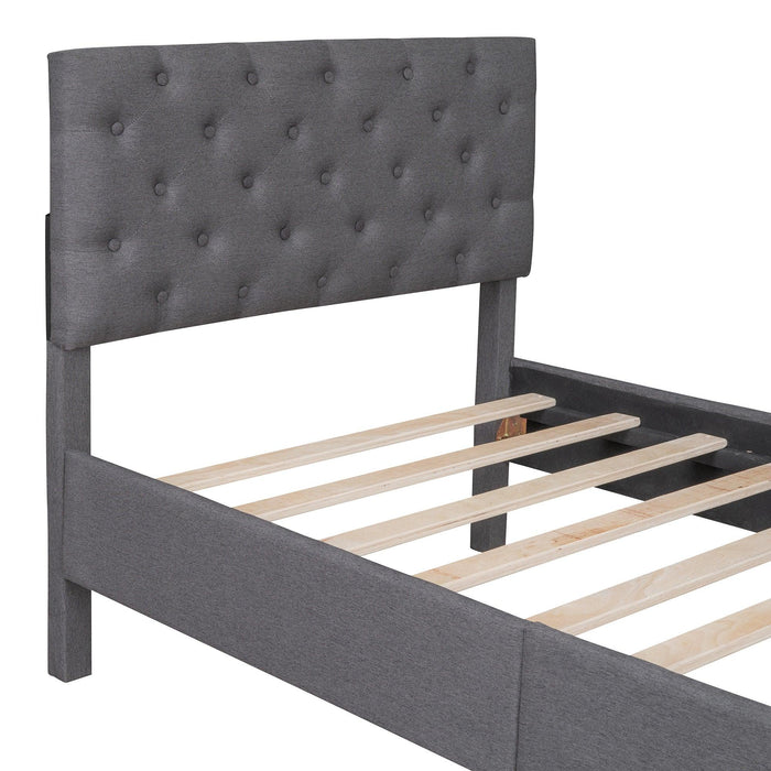 Upholstered Linen Platform Bed, Twin Size, Gray
