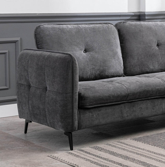 Contemporary Gray Fabric Upholstered 1pc Sofa Button-Tufted and Cushion Seat Black Metal Legs Living Room Furniture