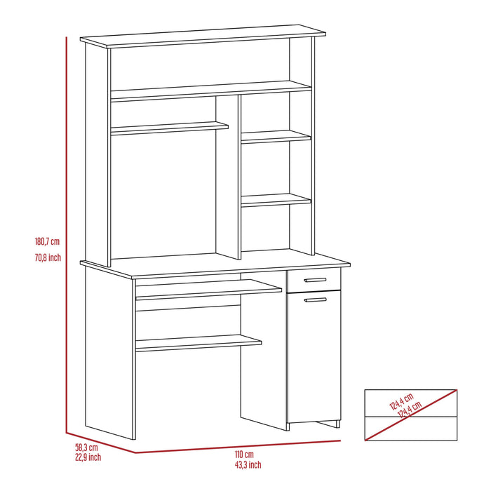 Aberdeen 2-Drawer 7-Shelf Computer Desk with Hutch Smokey Oak