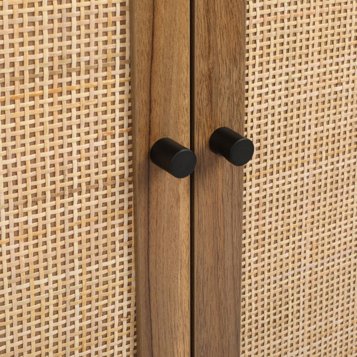 Natural rattan，2 door cabinet，with 1 Adjustable Inner Shelves，rattan，AccentStorage Cabinet